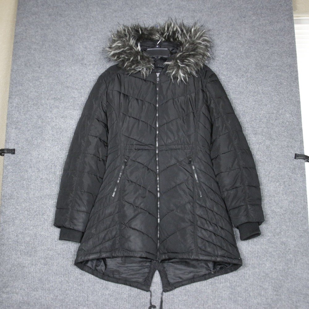 Celsius Premium Womens Black Quilted Parka Faux Fur Hood‎ Winter Coat Size M